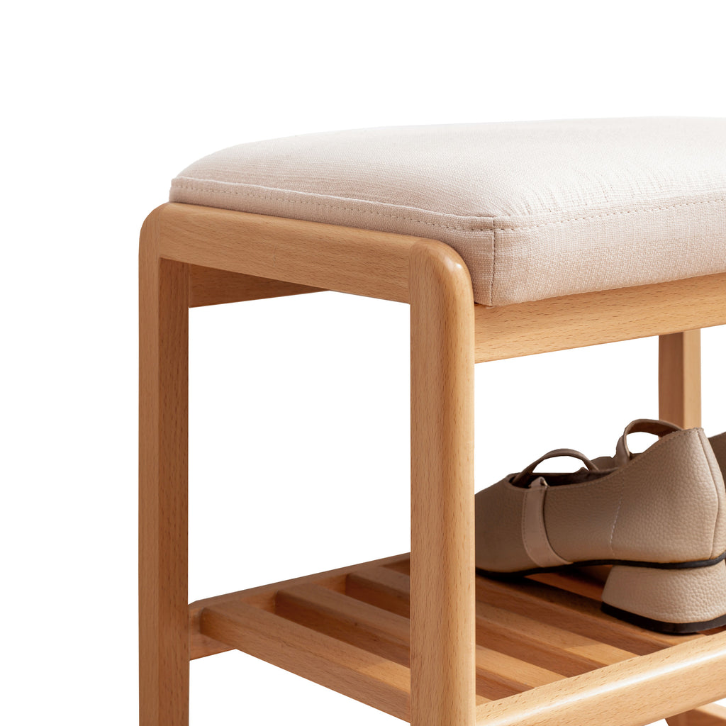 Solid Beech Wood Shoe Bench with Cushion, 2-Tier Entryway Seat – image 5