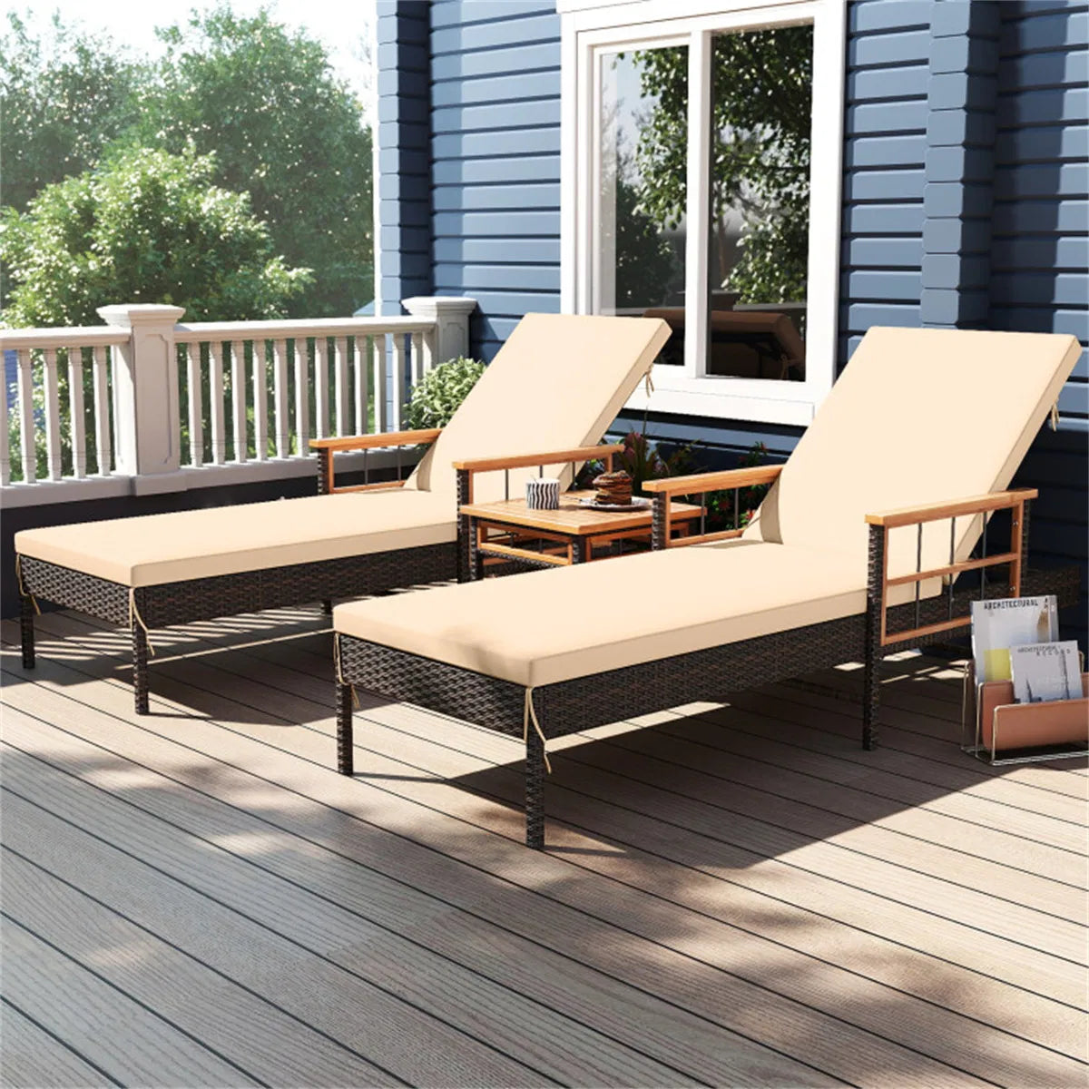 Rattan Chaise Lounge with Side Table, 79 in Adjustable Recliner – image 11