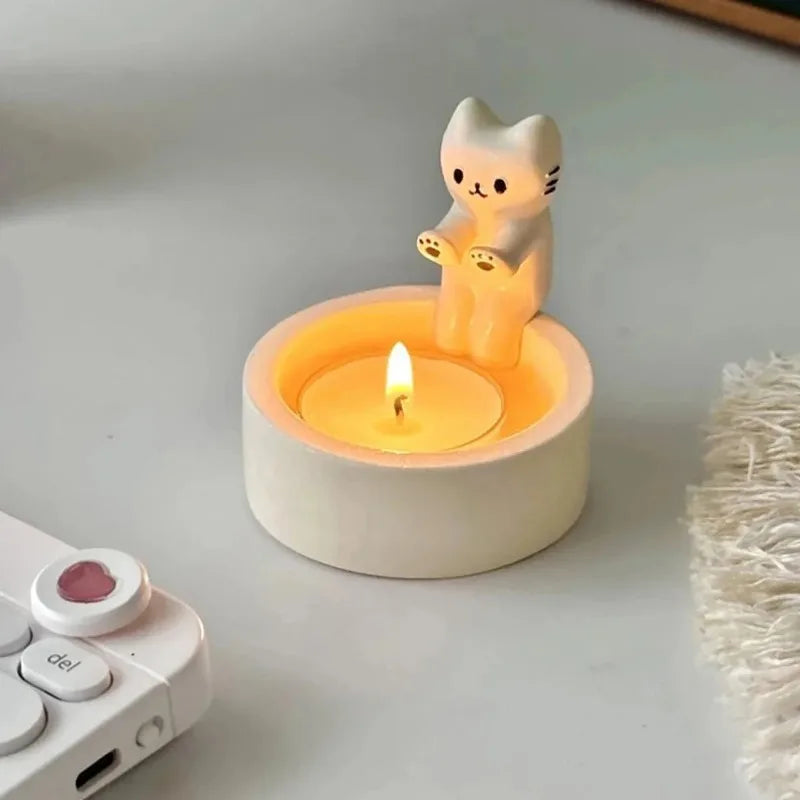 Cat Candle Holder - Cute Cat Candlestick Desk Ornament – image 2