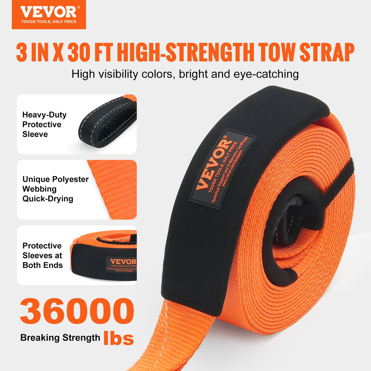 Tow Strap Recovery Kit – 3 in x 30 ft with D-Ring Shackles – image 3