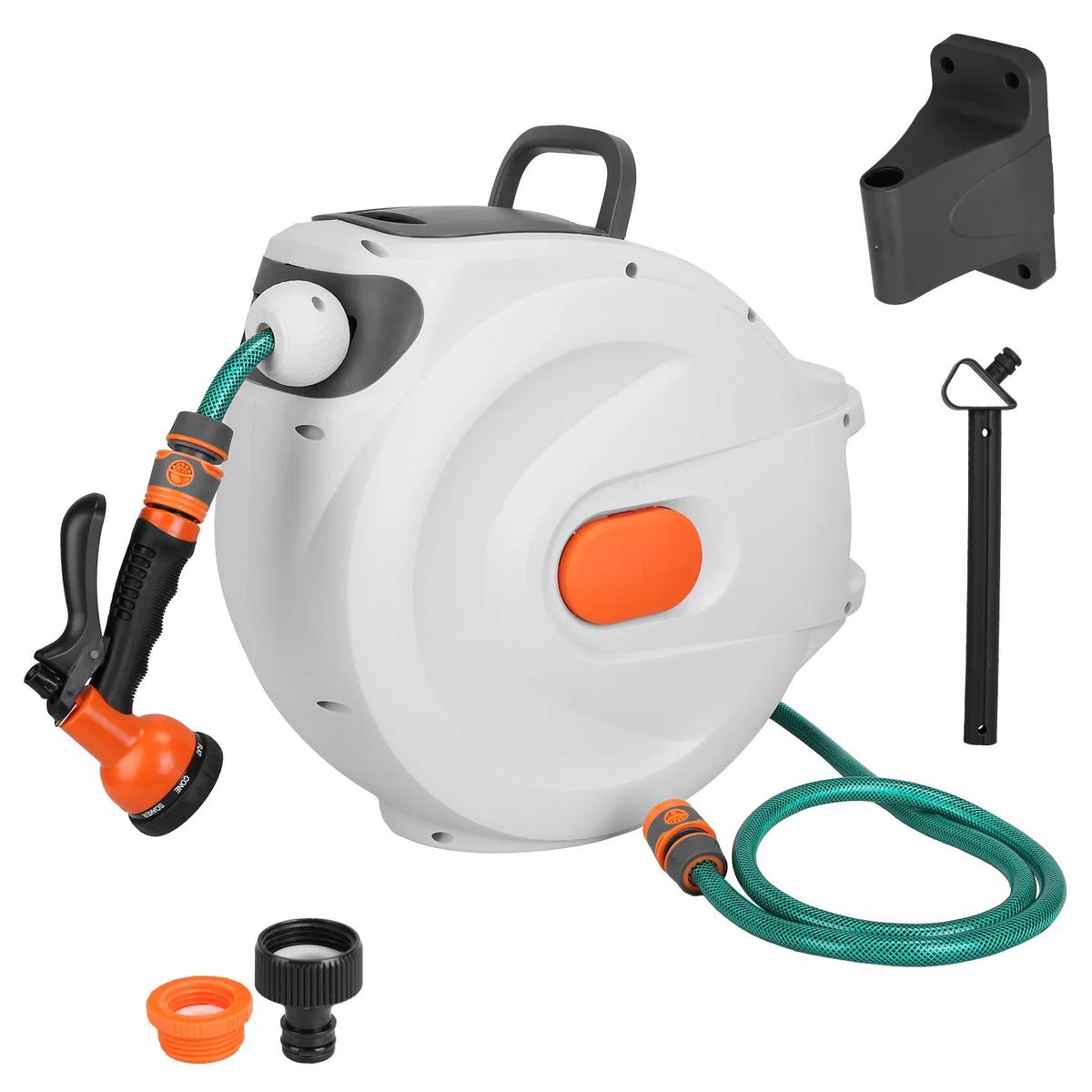 Wall Mount Retractable Garden Hose Reel 98 Ft with Sprayer