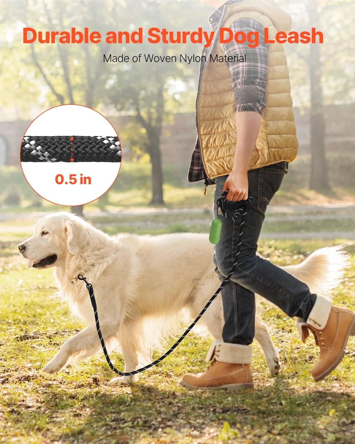 Rope Dog Leash - 6 ft Heavy Duty Reflective Leash – image 2