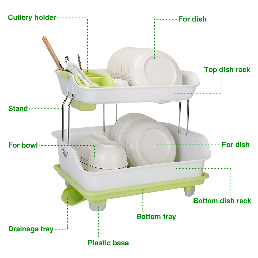 Dish Drying Rack 2-Tier – Drainer with Cutlery Holder – image 2