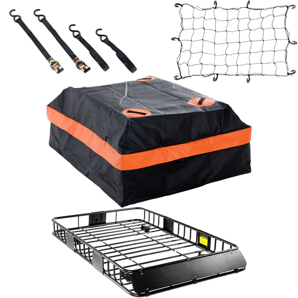 Rooftop Cargo Basket 64 X 39 in with Waterproof Bag, Net and Straps