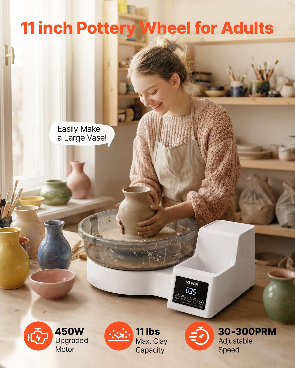 Tabletop Pottery Wheel for Adults, 11 In Turntable, 450W, Foot Pedal – image 2