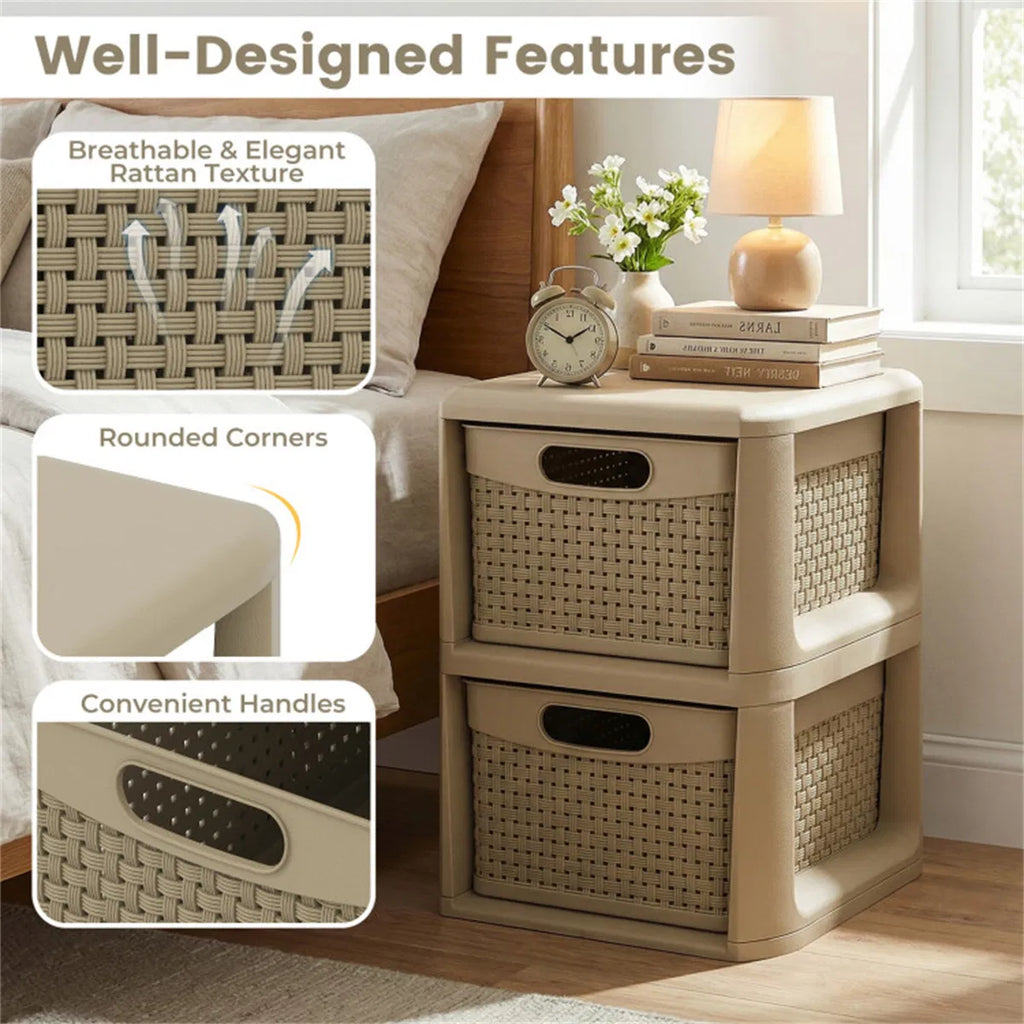 Narrow Storage Cabinet with 2 Wicker-Style Drawers – image 11