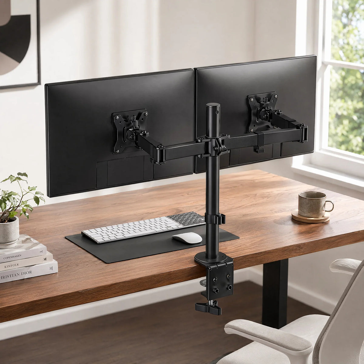 Dual Monitor Stand, Heavy Duty Adjustable Monitor Desk Mount for 2 Screens up to 32 Inches, Fully Adjustable Height, Tilt, Swivel, Rotate, Supports 17.6 Lbs per Monitor Arm, Easy Installation