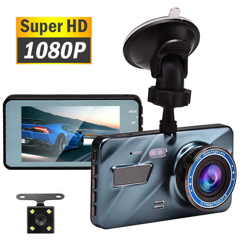 Dash Cam Front and Rear – 4 in Screen, 1296P, Night Vision, G-Sensor