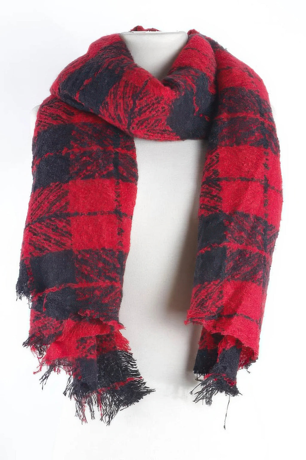 Plaid Winter Scarf, Oversized 27 x 80 in, Red or White – image 3