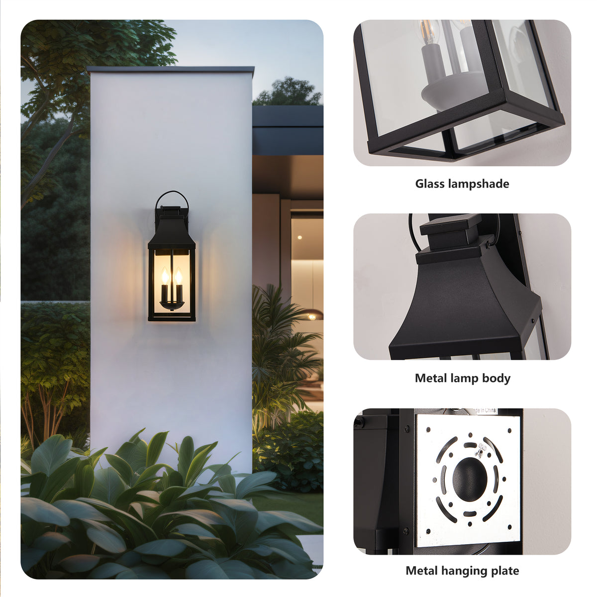 20 Inch Dusk to Dawn Outdoor Wall Light, Black 2-Light Porch Lantern – image 6