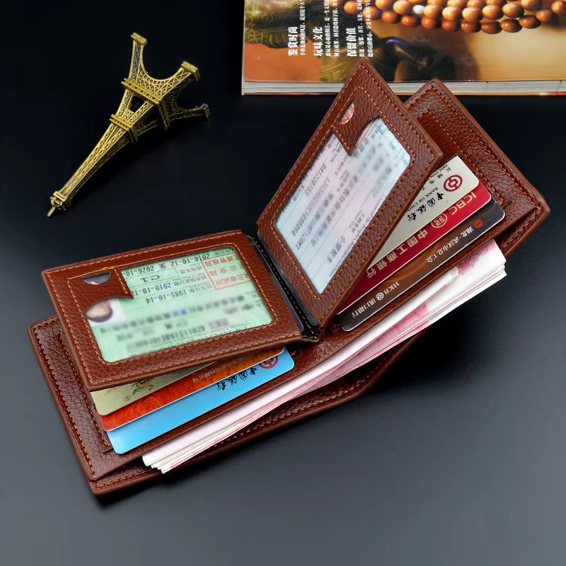Men's Slim Bifold Wallet - Lychee Texture Soft Faux Leather – image 2