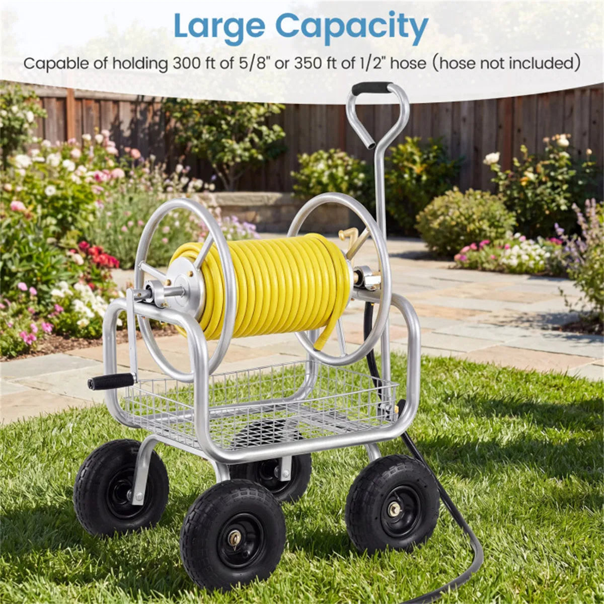 Garden Hose Reel Cart Heavy Duty, 300 ft Capacity, 10 in Wheels – image 14