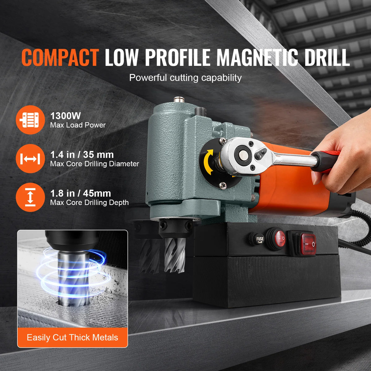 Magnetic Drill Press 1300W, 1.4 in Core Drilling, 10000N Magnet – image 2