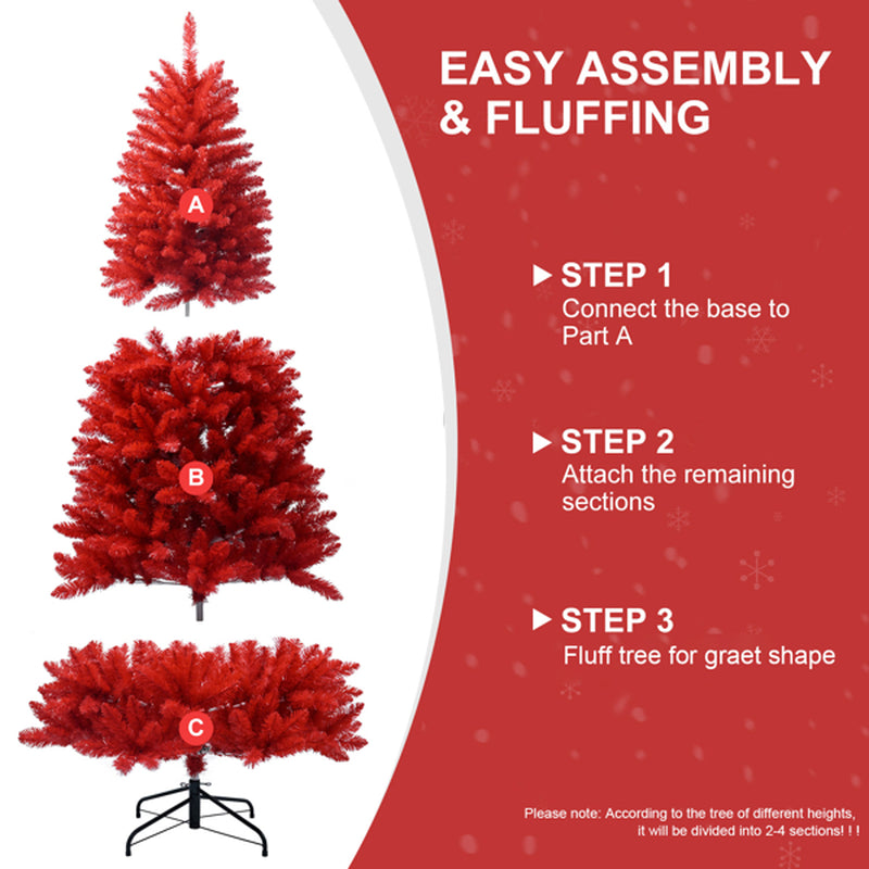 5 Ft Red Artificial Christmas Tree with 624 Tips and Metal Stand – image 10