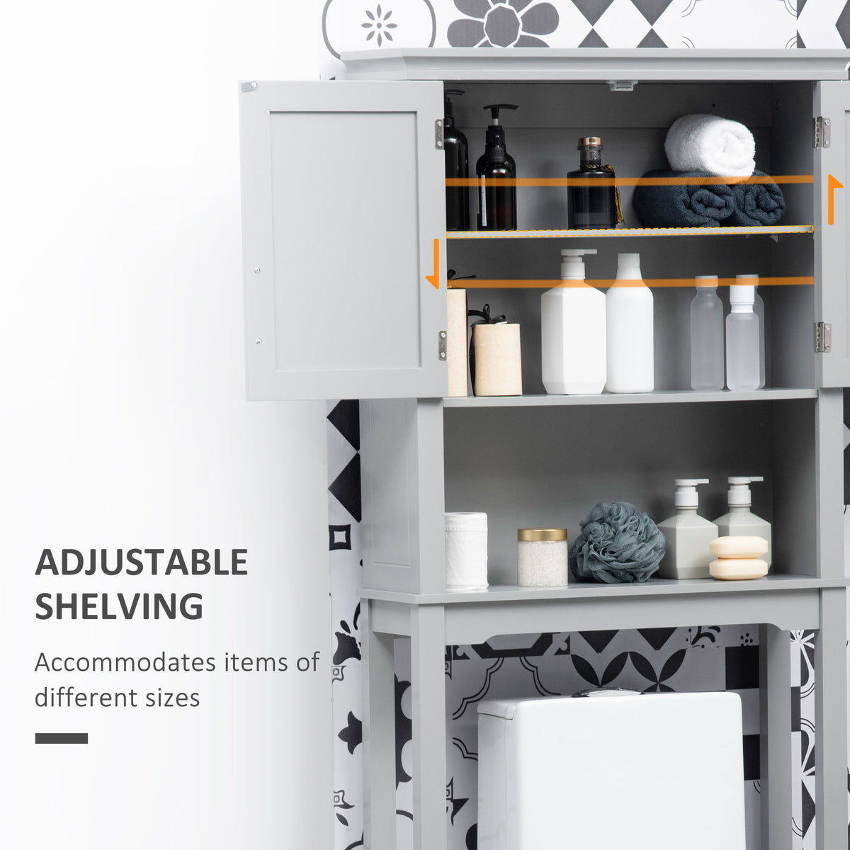 Over the Toilet Storage Cabinet with Shaker Doors, Grey – image 6