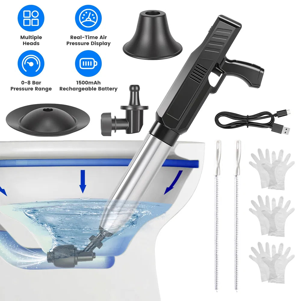 Electric Toilet Plunger - Rechargeable Air Drain Blaster with Gauge