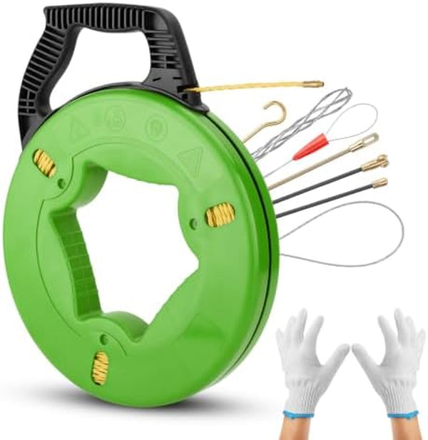 Fish Tape 197 ft, 4.5 mm Wire Puller with 7 Guide Tips and Gloves