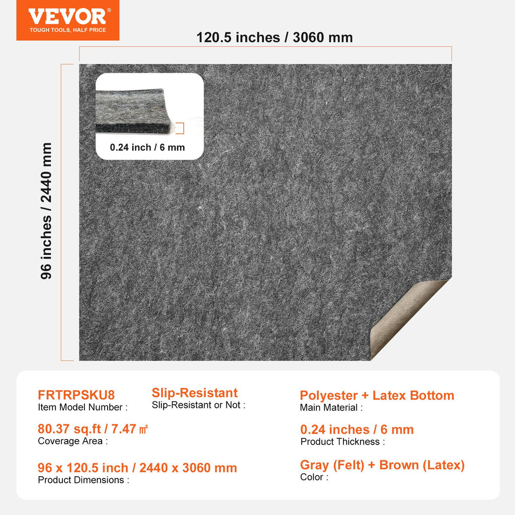 Non-Slip Felt Rug Pad 8 x 10 Ft, 0.24 in Thick Floor Gripper – image 5