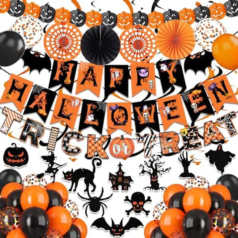 Halloween Party Decorations Set – Banner, Paper Fans and Streamers