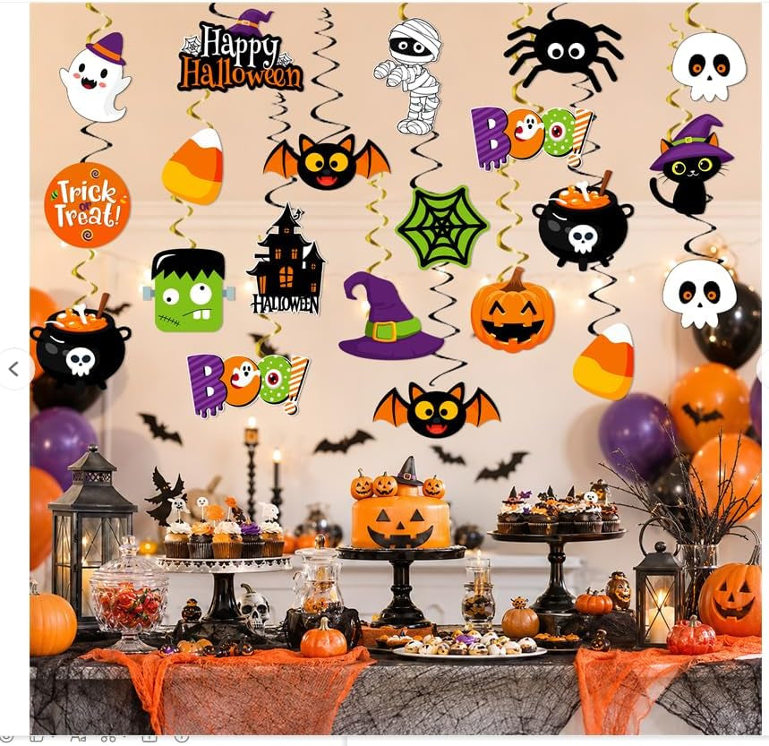 Halloween Hanging Swirls – 32 Pc Ghost and Pumpkin Ceiling Decorations – image 3