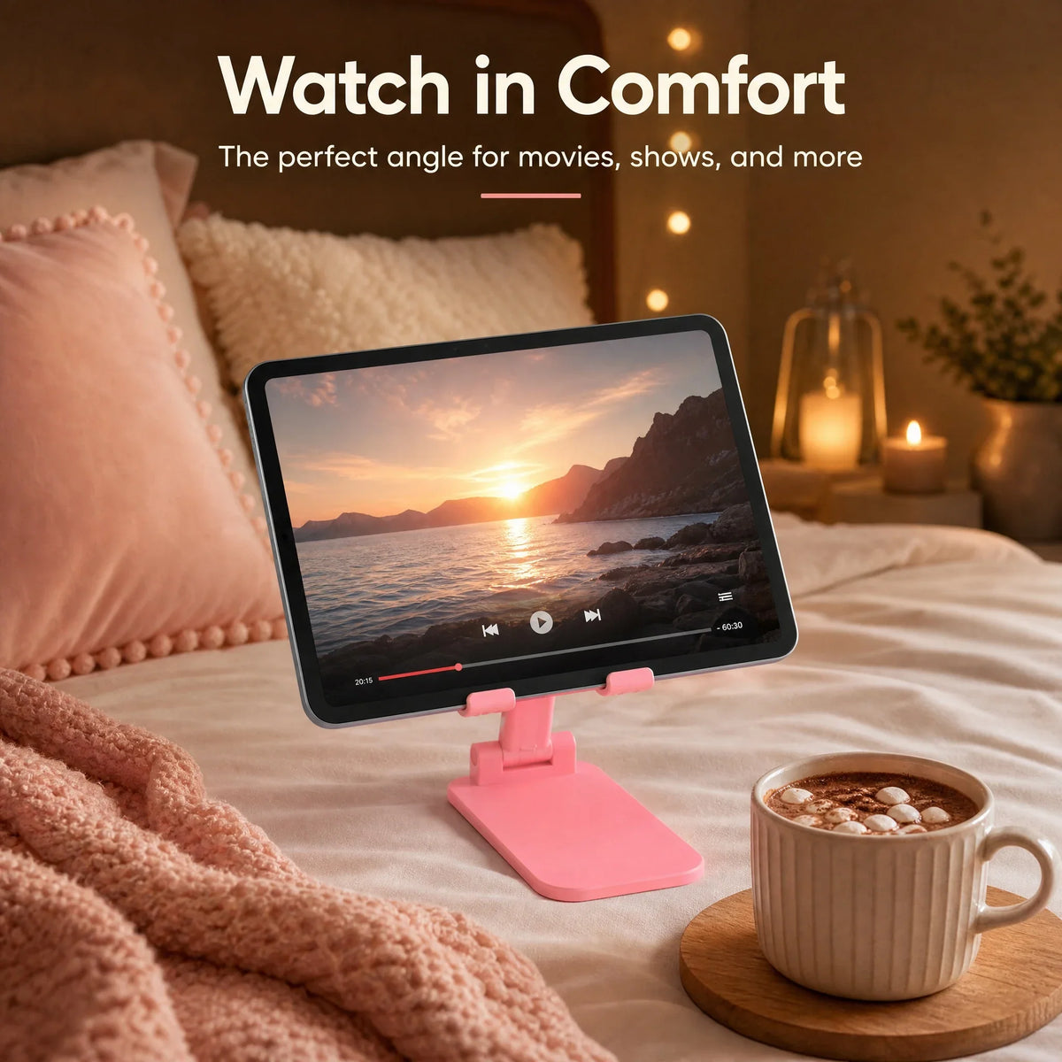 Foldable Tablet Stand, Pink Phone Holder 90-135 Degree Angle
