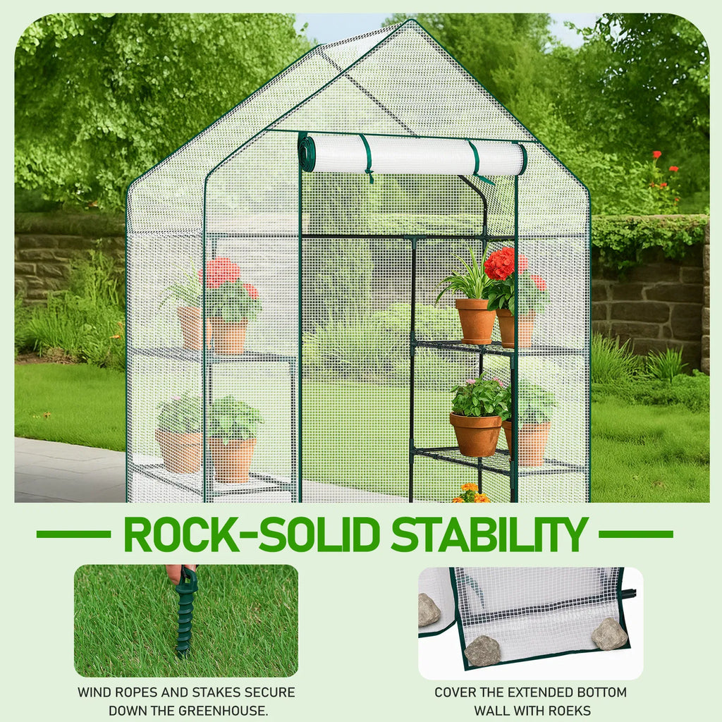 Mini Walk-In Greenhouse with PE Cover & 4 Shelves, 56x29x77 in – image 9