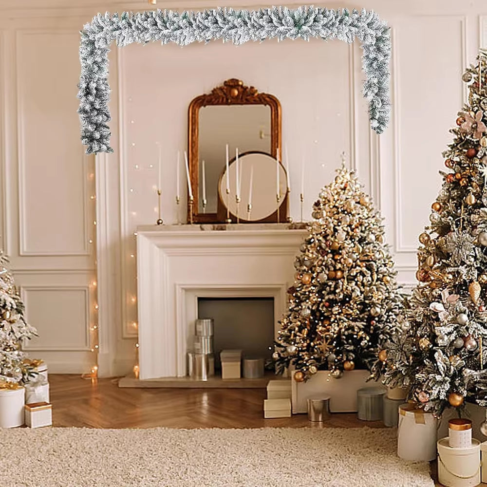 Snow Flocked Christmas Garland 9 Ft Artificial Mantel Garland – image 5