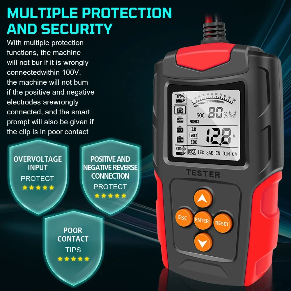 Car Battery Tester 12V/24V Digital Analyzer for Lead Acid, AGM, Gel – image 3
