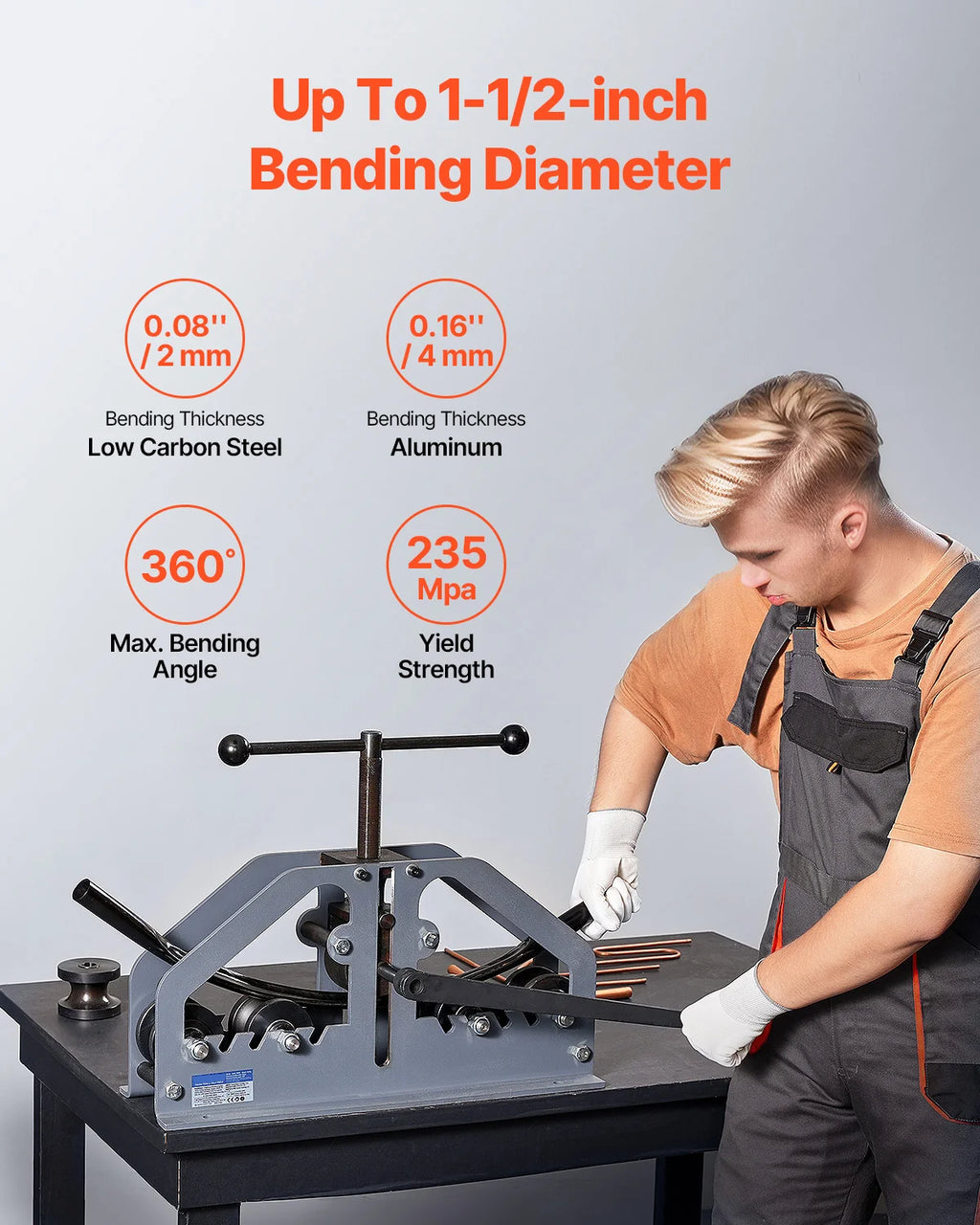 Tube Roller Bender – Manual Pipe Bender up to 1-1/2 in with 6 Dies – image 2