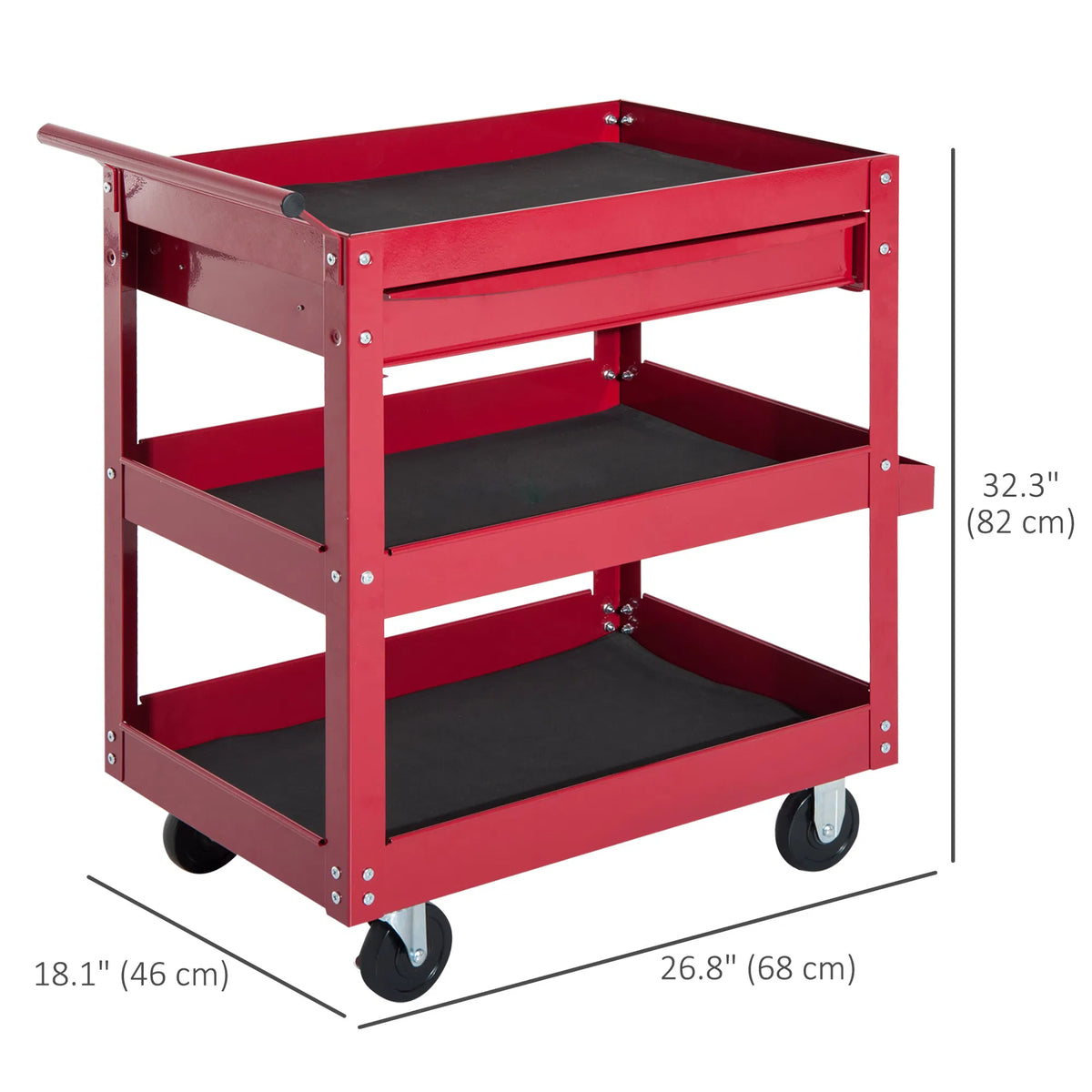 Tool Cart with 3 Tray 1 Drawer Storage Chest Garage Utility Red