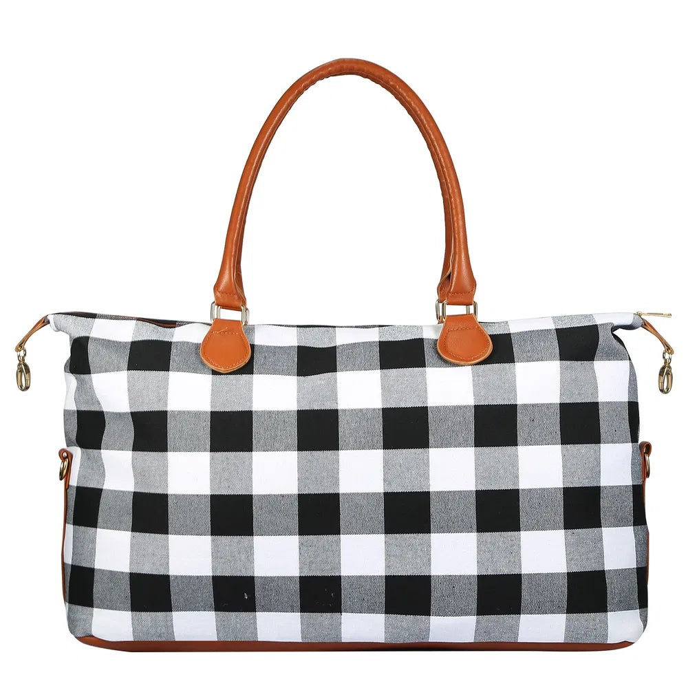 Buffalo Plaid Weekender Duffle Bag, Large Overnight Travel Tote – image 6