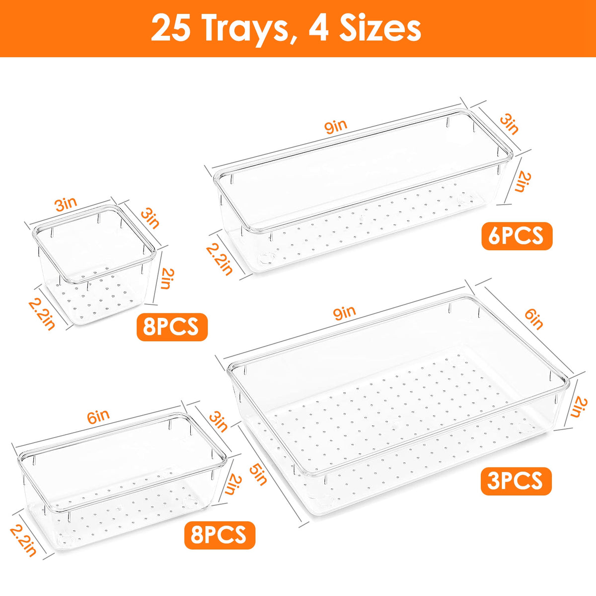 25-Piece Clear Drawer Organizer Tray Set – image 7
