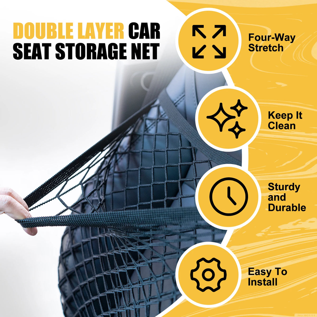 Car Front Seat Storage Net – Double Layer Elastic Organizer – image 3