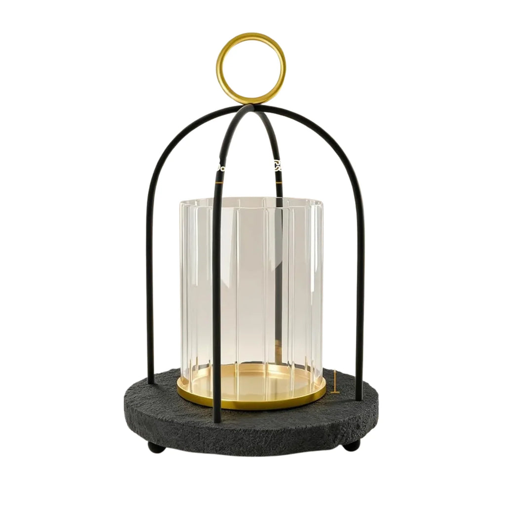Hurricane Glass Candle Holder with Resin Base, Black
