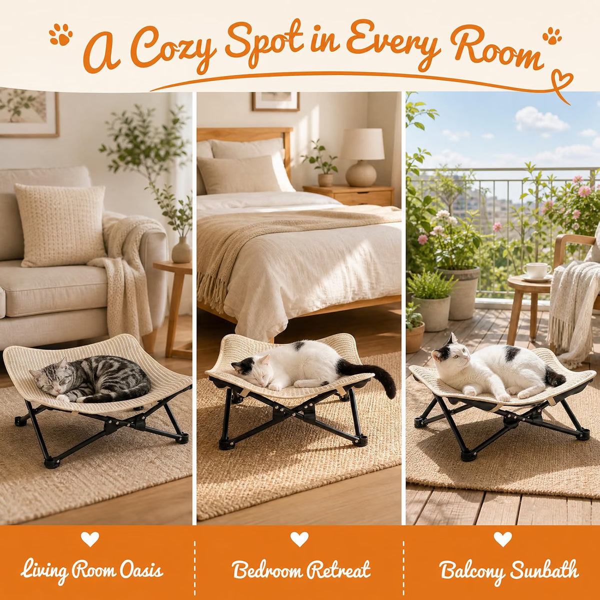 Elevated Cat Bed – Foldable Sisal Cat Hammock – image 7