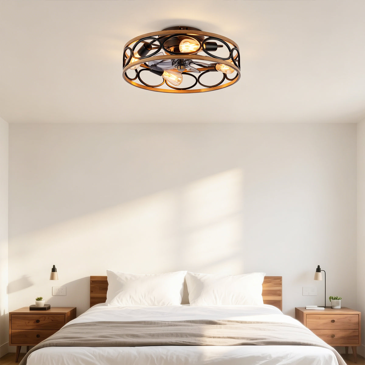19 Inch Caged Ceiling Fan with Light and Remote, 6 Speed, Matte Black – image 5