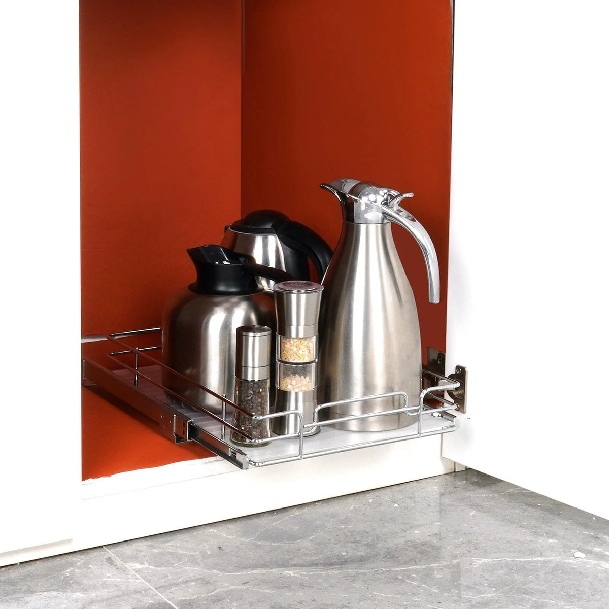 Pull-Out Cabinet Organizer, Slide-Out Steel Shelf, White – image 3