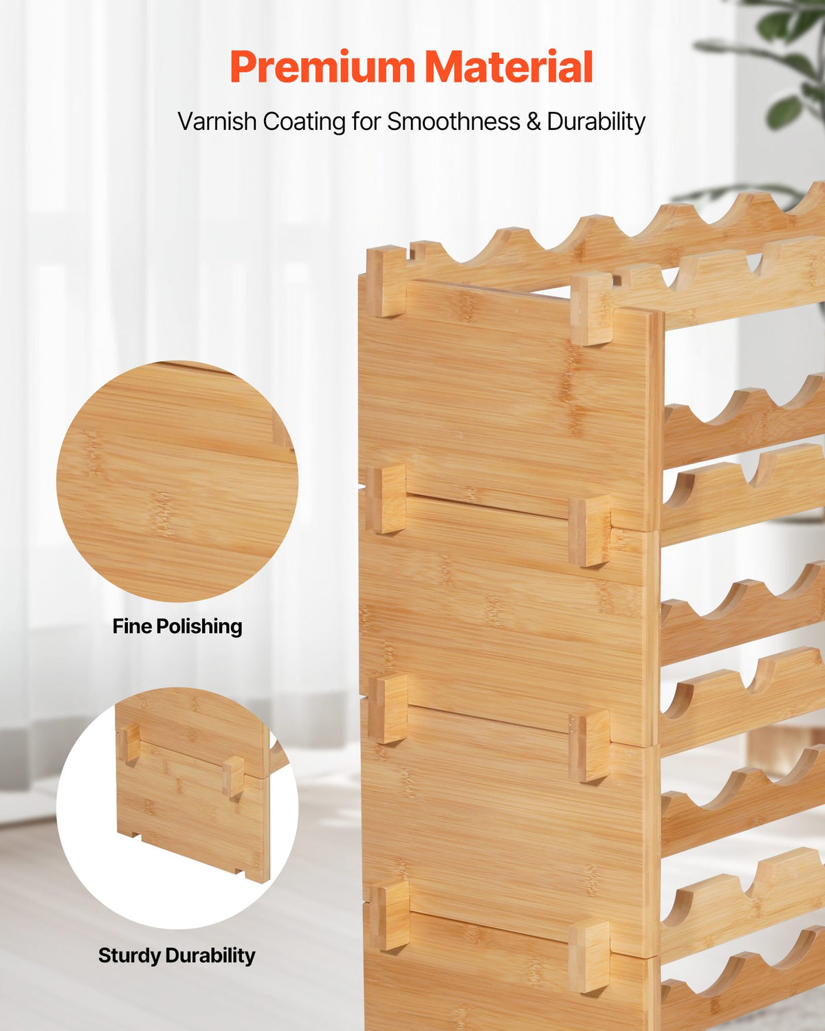 Wine Rack 72-Bottle Stackable Wood, 8-Tier Freestanding – image 5