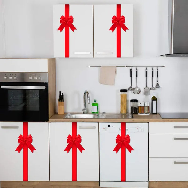8 Pc Red Christmas Cabinet Bows With 78.8 In Ribbon Tails – image 3