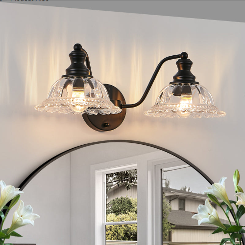 Vintage 2-Light Black Bathroom Wall Sconce with Glass 20 Inch