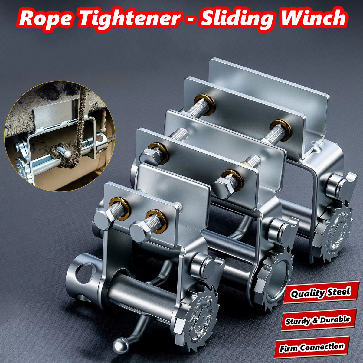 Oilfield Hotshot Sliding Strap Winch, Bolt-On Steel Flatbed Tie-Down Winch