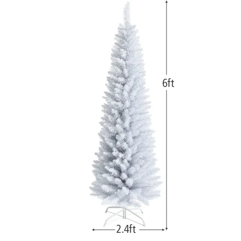 Christmas Tree, 6 Ft White Slim Pencil, Unlit with Metal Stand – image 3