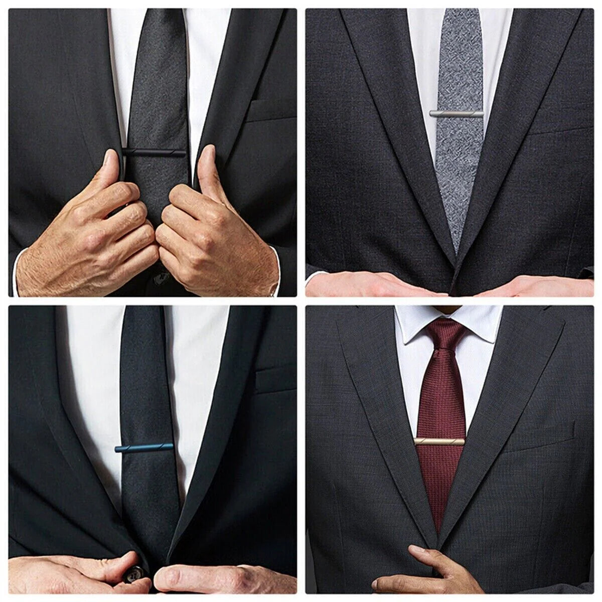 Tie Clip Set for Men – 4 Pcs Stainless Steel, Gold, Black and Silver – image 7