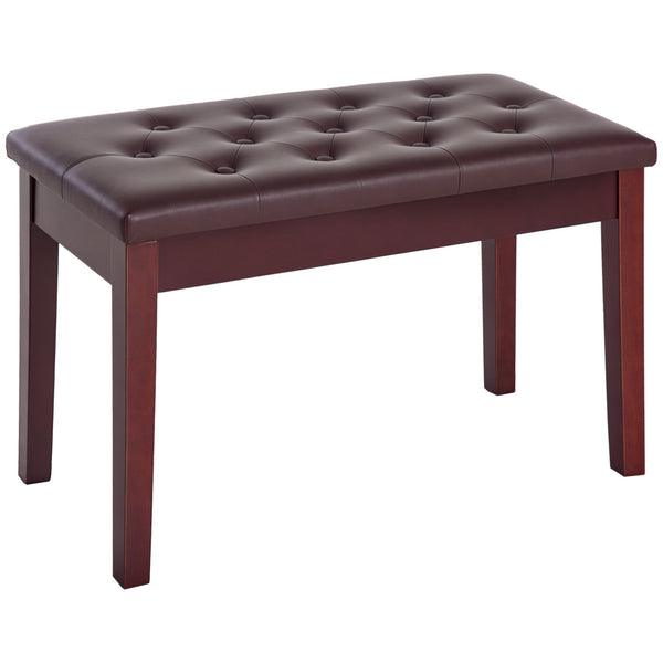 Tufted Duet Piano Bench with Storage, Faux Leather Seat, Brown – image 1