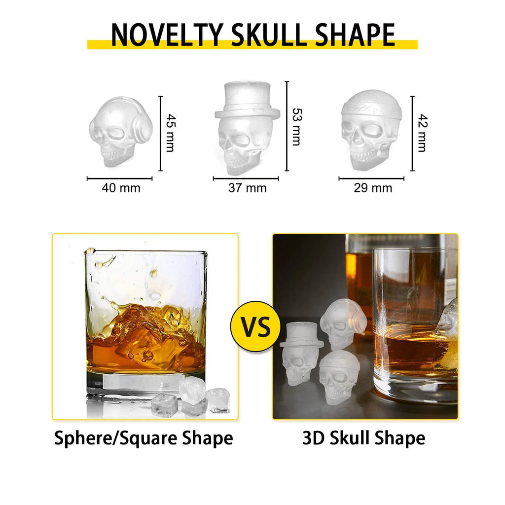 Skull Ice Cube Tray, 6-Cavity Silicone Mold with Lid and Funnel – image 4