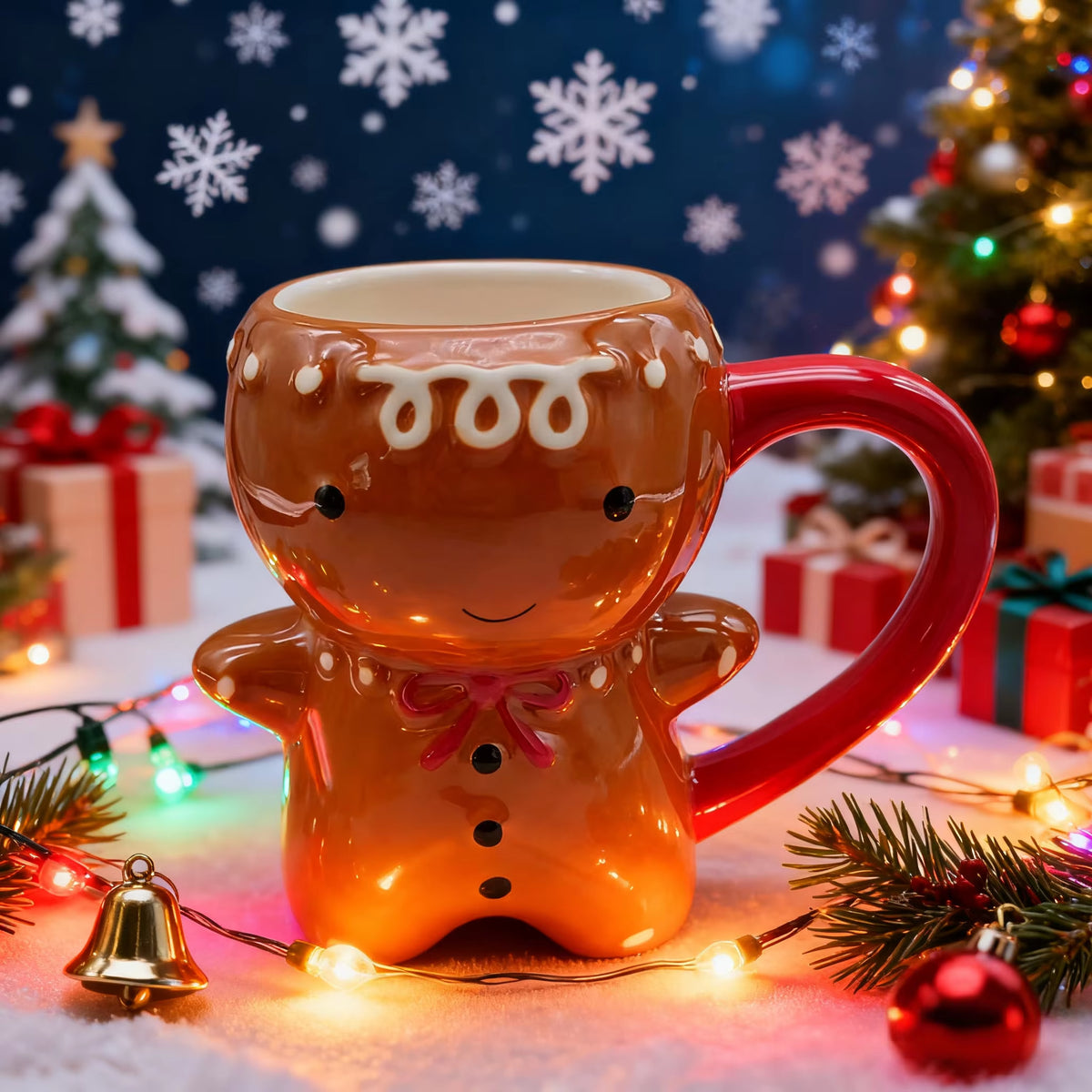 Gingerbread Man Ceramic Mug, 3D Christmas Cup 300 ml