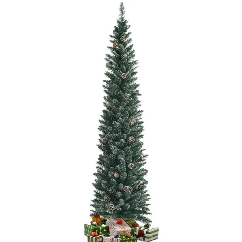 Christmas Tree, 7 Ft Slim with Real Pine Cones and Metal Stand – image 8