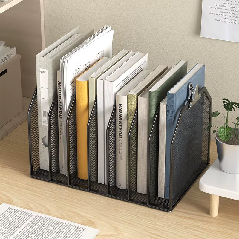 5-Section Metal Mesh File Folder Stand, Vertical Desktop Organizer – image 2