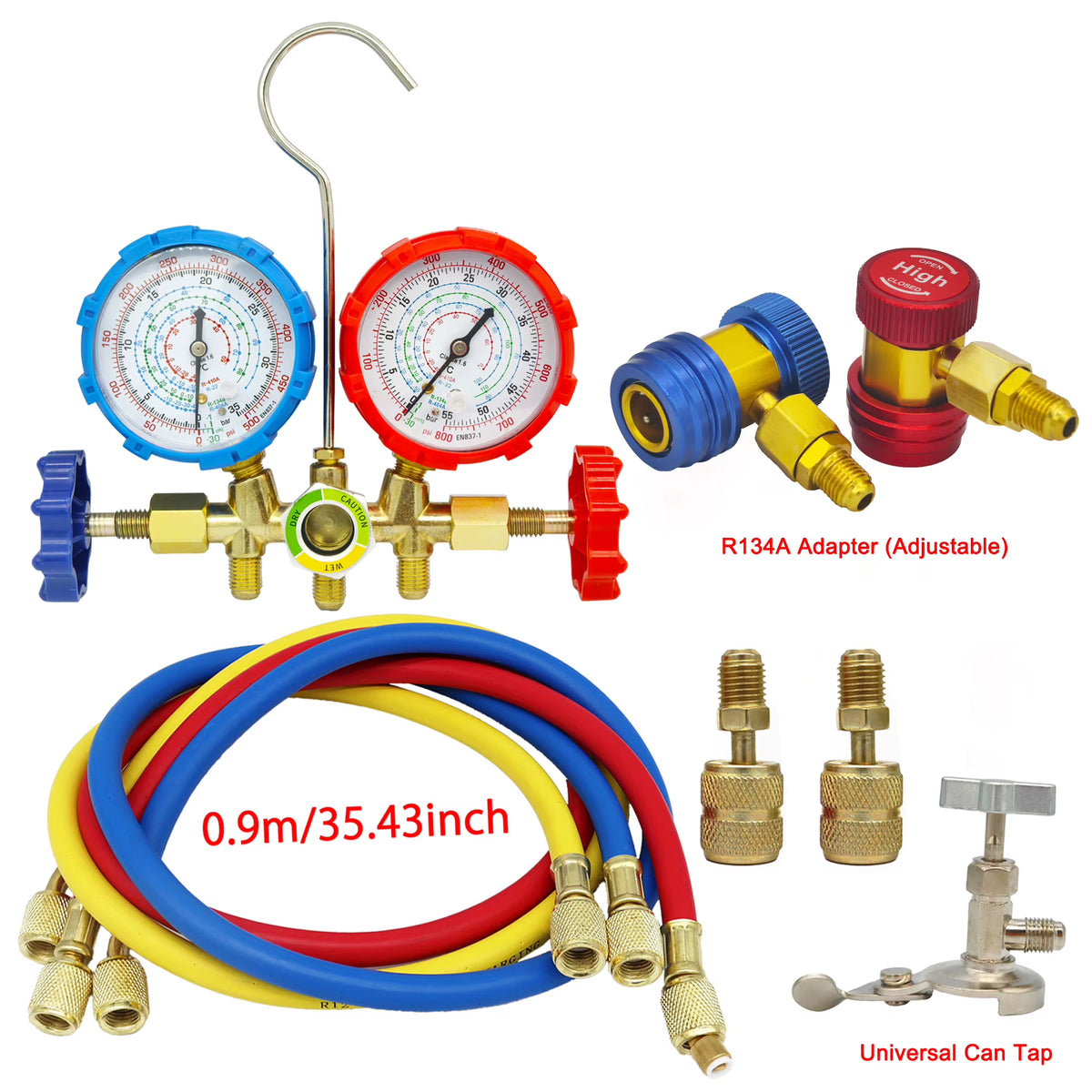HVAC AC Manifold Gauge Set with Hoses and Hook