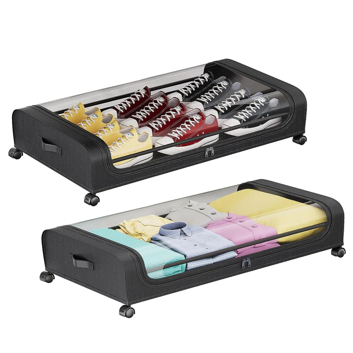 Under Bed Storage Containers 2-Pack with Wheels & Clear Lid